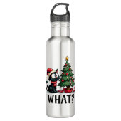 Funny Black Cat Gift Pushing Christmas Tree Over C Waterfles (Voorkant)