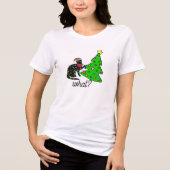 Funny Black Cat Gift Pushing Christmas Tree Over Tri-Blend Shirt (Voorkant)