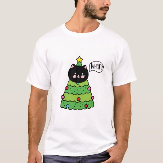Funny Black Cat Gift Pushing-kerstboom T-shirt (Voorkant)