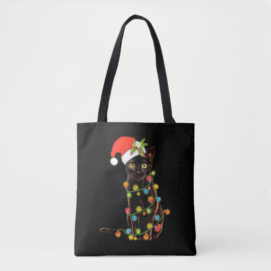 Funny Black Cat Gift Pushing-kerstboom Tote Bag (Voorkant)