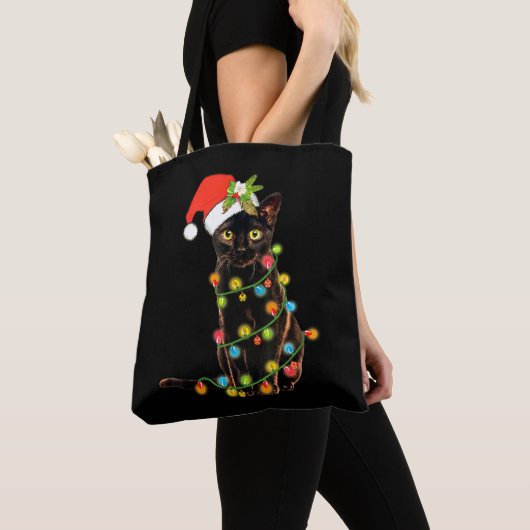Funny Black Cat Gift Pushing-kerstboom Tote Bag (Dichtbij)