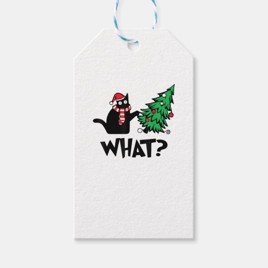Funny Black Cat Gifts die met kerstbomen over de b Cadeaulabel (Voorkant)