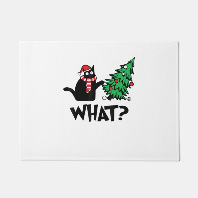Funny Black Cat Gifts die met kerstbomen over de b Deurmat (Voorkant)