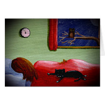 Funny Black Cat Girl Owl Card Creationarts