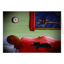 Funny Black Cat Girl Owl Card Creationarts