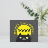 Funny Black Cat Halloween Briefkaart (Staand voorkant)
