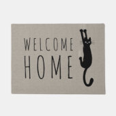 Funny Black Cat Hanging On | Aangepast Kat koelen Deurmat (Voorkant)