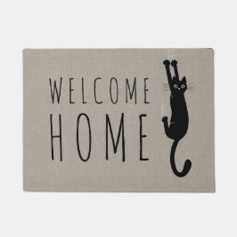 Funny Black Cat Hanging On | Aangepast Kat koelen Deurmat