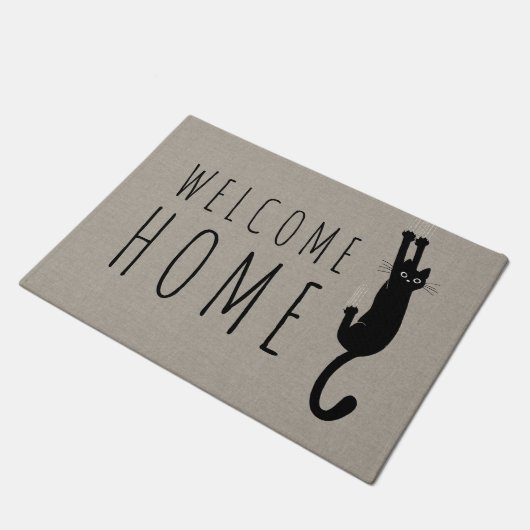 Funny Black Cat Hanging On | Aangepast Kat koelen Deurmat (Schuin)