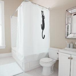 Funny Black Cat Hanging On | Gek Kat Douchegordijn