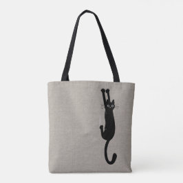 Funny Black Cat Hanging On | Humoureus Kat Tote Bag