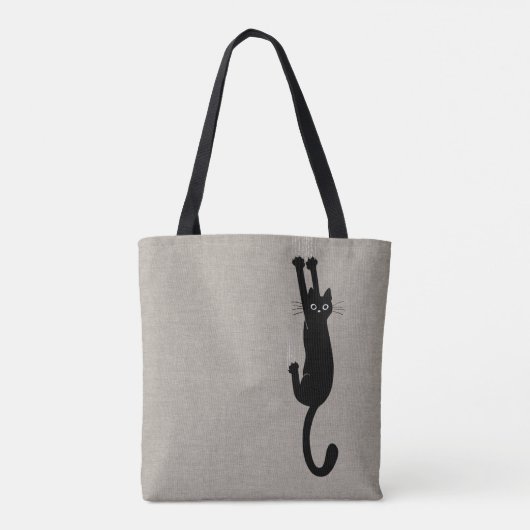 Funny Black Cat Hanging On | Humoureus Kat Tote Bag (Achterkant)