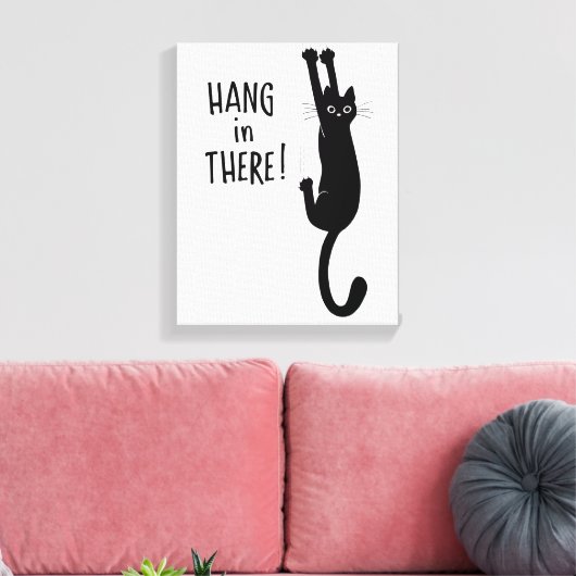 Funny Black Cat Hanging On | Wacht even. Canvas Afdruk (Insitu (Woonkamer))
