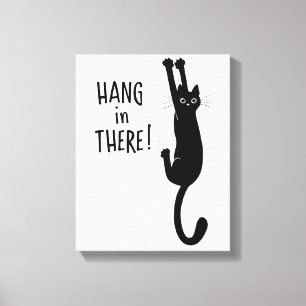 Funny Black Cat Hanging On   Wacht even. Canvas Afdruk