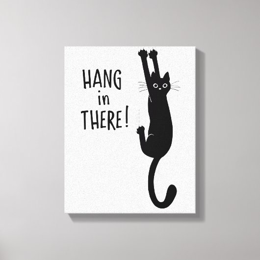 Funny Black Cat Hanging On | Wacht even. Canvas Afdruk (Voorkant)