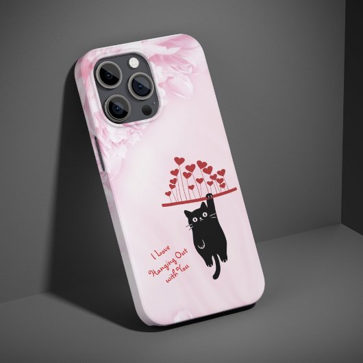 Funny Black Cat Hanging Out Valentine's Day iPhone Hoesje