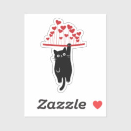 Funny Black Cat Hanging Out Valentine's Day Sticker