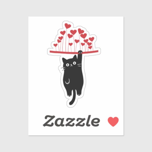 Funny Black Cat Hanging Out Valentine's Day Sticker (Vel)