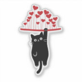 Funny Black Cat Hanging Out Valentine's Day Sticker (Voorkant)