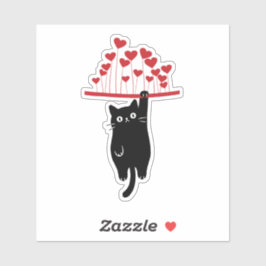 Funny Black Cat Hanging Out Valentine's Day Sticker