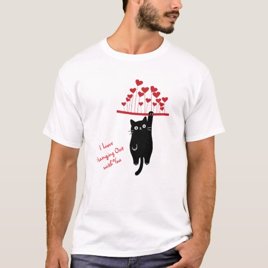 Funny Black Cat Hanging Out Valentine's Day T-shirt (Voorkant)