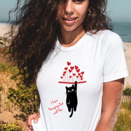 Funny Black Cat Hanging Out Valentine's Day T-shirt