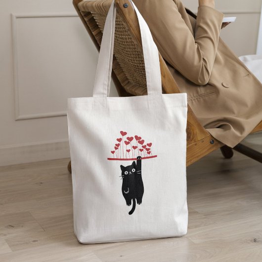Funny Black Cat Hanging Out Valentine's Day Tote Bag