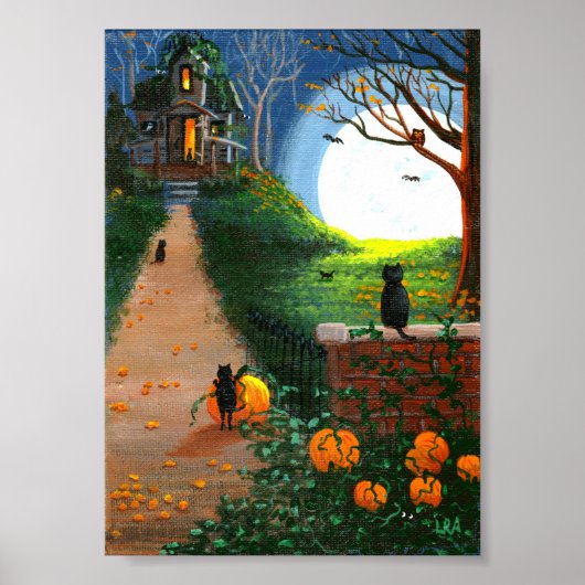 Funny Black Cat Haunted House Treationarts Poster (Voorkant)