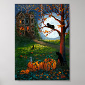 Funny Black Cat Haunted House Treationarts Poster (Voorkant)