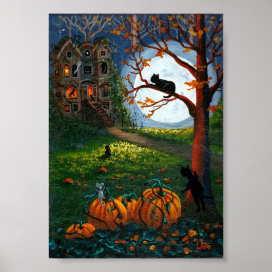 Funny Black Cat Haunted House Treationarts Poster (Voorkant)