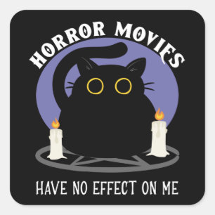 Funny Black Cat houdt van Horror Movie Vierkante Sticker