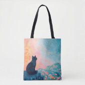 Funny Black Cat in Nature Tote Bag (Voorkant)