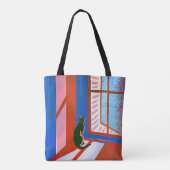 Funny Black cat in the window Tote Bag (Achterkant)