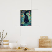 Funny Black cat is swimming  Poster (Keuken)