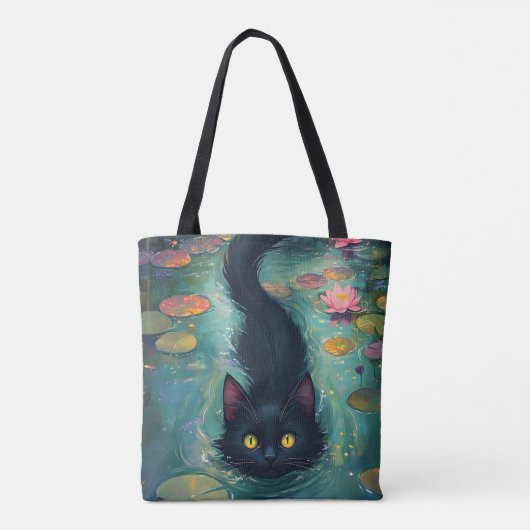 Funny Black cat is swimming  Tote Bag (Achterkant)