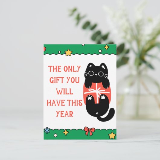 Funny Black Cat kerstboom Briefkaart (Staand voorkant)