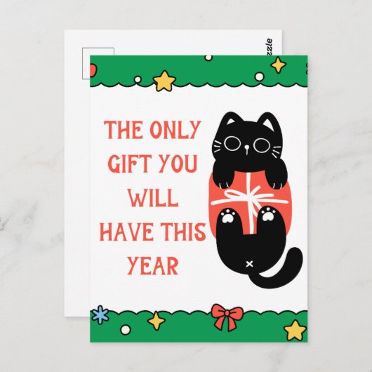 Funny Black Cat kerstboom Briefkaart (Voorkant / Achterkant)