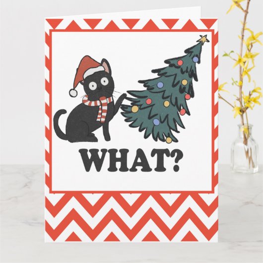 Funny Black Cat kerstboom Kaart (Gele Bloem)