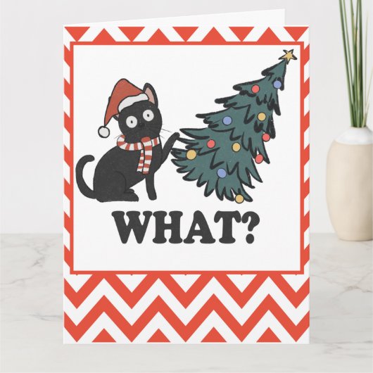 Funny Black Cat kerstboom Kaart (Voorkant)