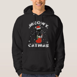 Funny Black Cat kerstlamles Merry Meowy Catma Hoodie