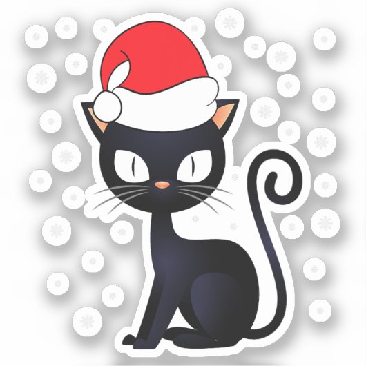 Funny Black Cat Kerstmis Snowflake Cat Lover Sticker (Voorkant)