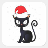 Funny Black Cat Kerstmis Snowflake Cat Lover Vierkante Sticker (Voorkant)