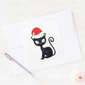 Funny Black Cat Kerstmis Snowflake Cat Lover Vierkante Sticker (Envelop)