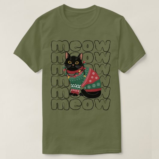 Funny Black Cat Kerstmis T-shirt (Design voorkant)