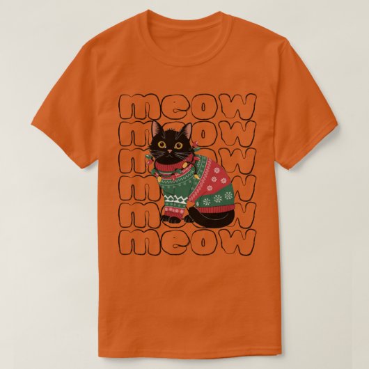 Funny Black Cat Kerstmis T-shirt (Design voorkant)