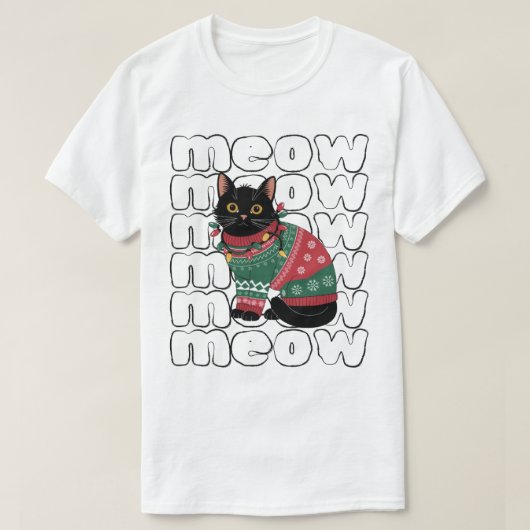 Funny Black Cat Kerstmis T-shirt (Design voorkant)