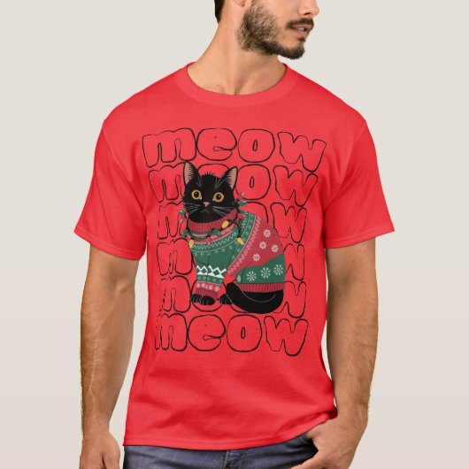Funny Black Cat Kerstmis T-shirt (Voorkant)