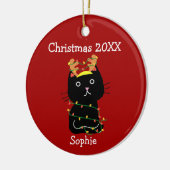 Funny Black Cat kersttekening Monogram Red Keramisch Ornament (Links)