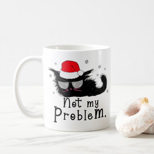 Funny Black Cat-kerstverlichting Koffiemok (Met donut)