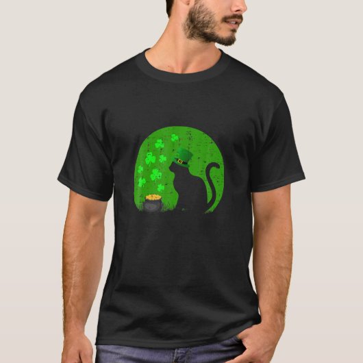 Funny Black Cat Leprechaun Pet Shamrock St Patrick T-shirt (Voorkant)